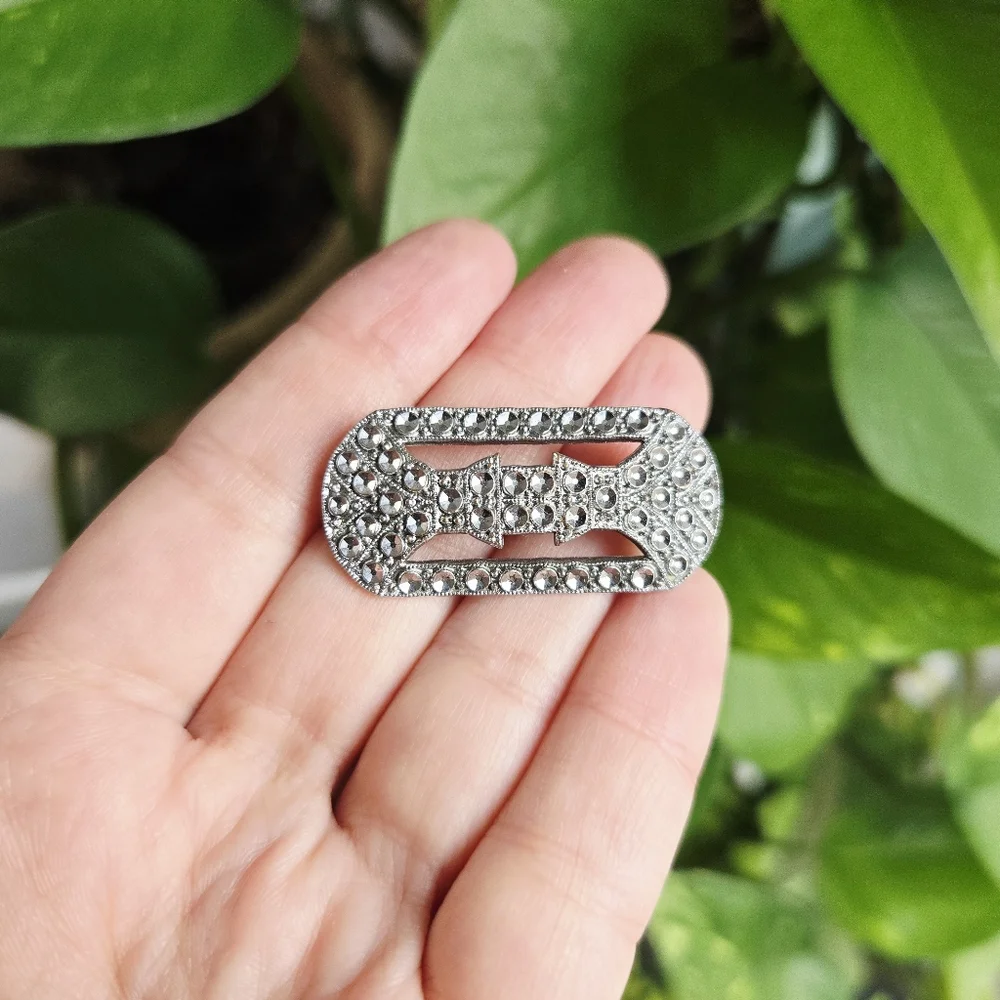 Vintage Silver Art Deco Style Geometric Lapel Brooch Pin